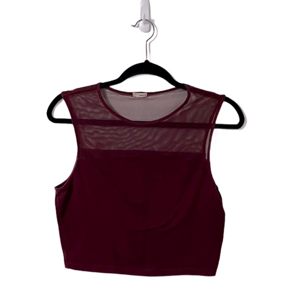 Garage Burgundy Cropped Tank Top with Mesh Detail - Picture 1 of 8